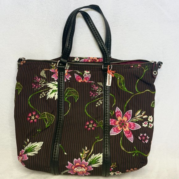 Vera Bradley Zip Top Preppy Poly Tote--Rare Flower and Stripe Pattern - Picture 1 of 5